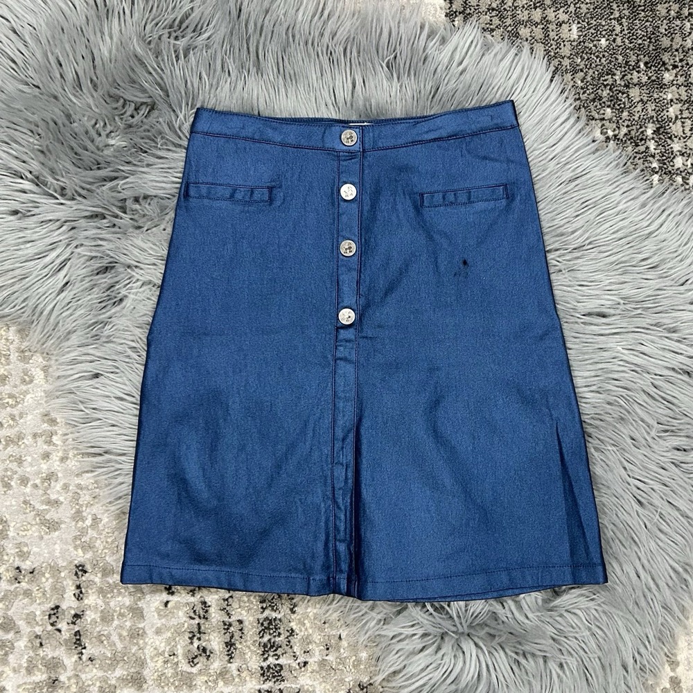Frenchie Mini Couture Girls Blue Leather Button Skirt Size 7Y‎ NWT **Read